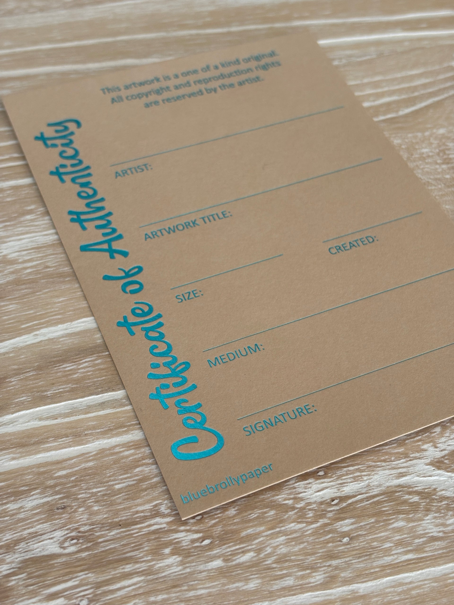 Certificate of Authenticity - Turquoise