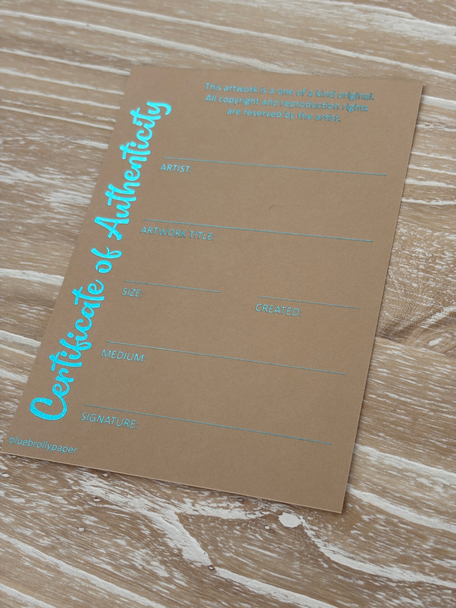 Certificate of Authenticity - Turquoise