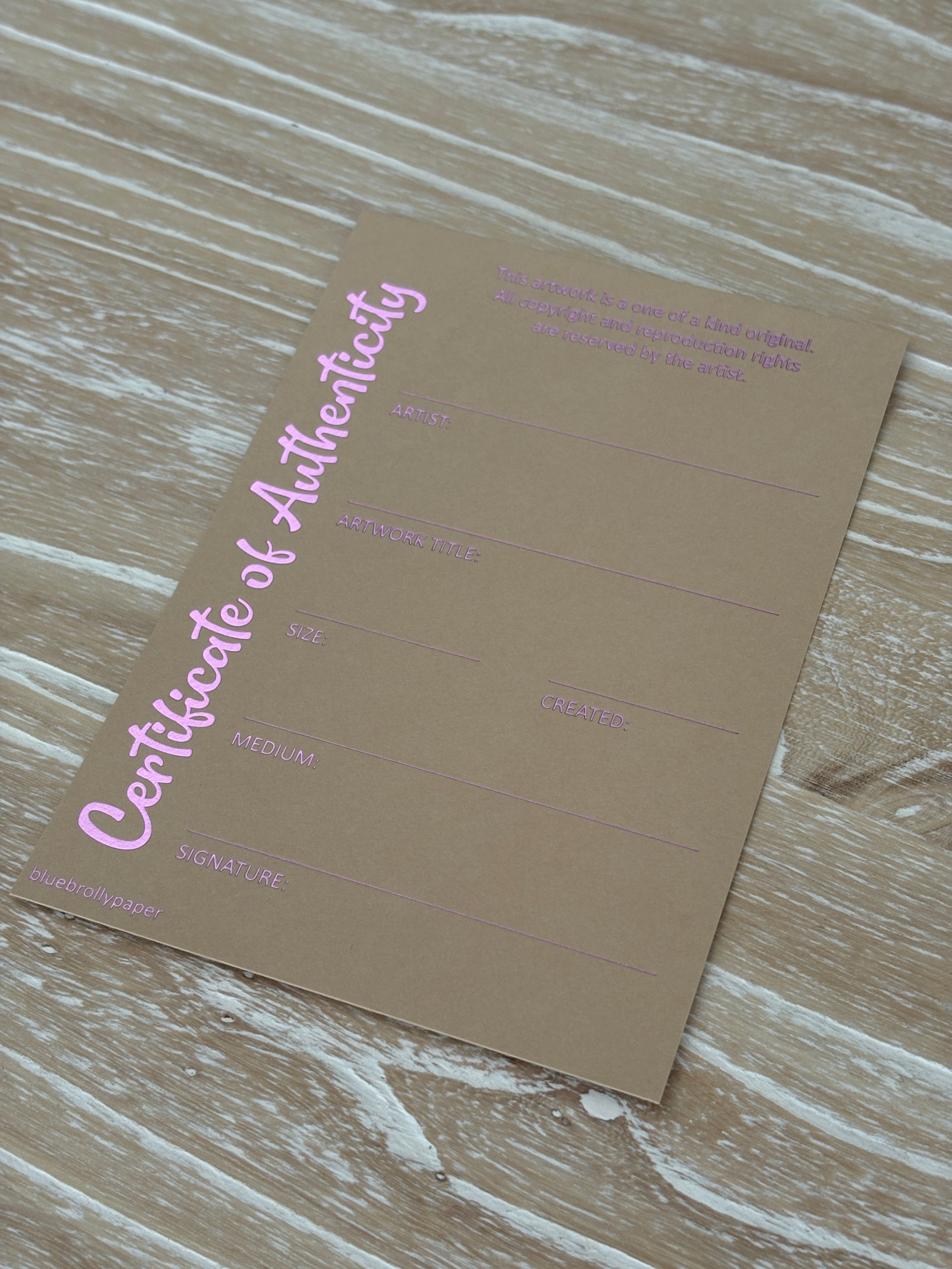 Certificate of Authenticity - Pale Pink