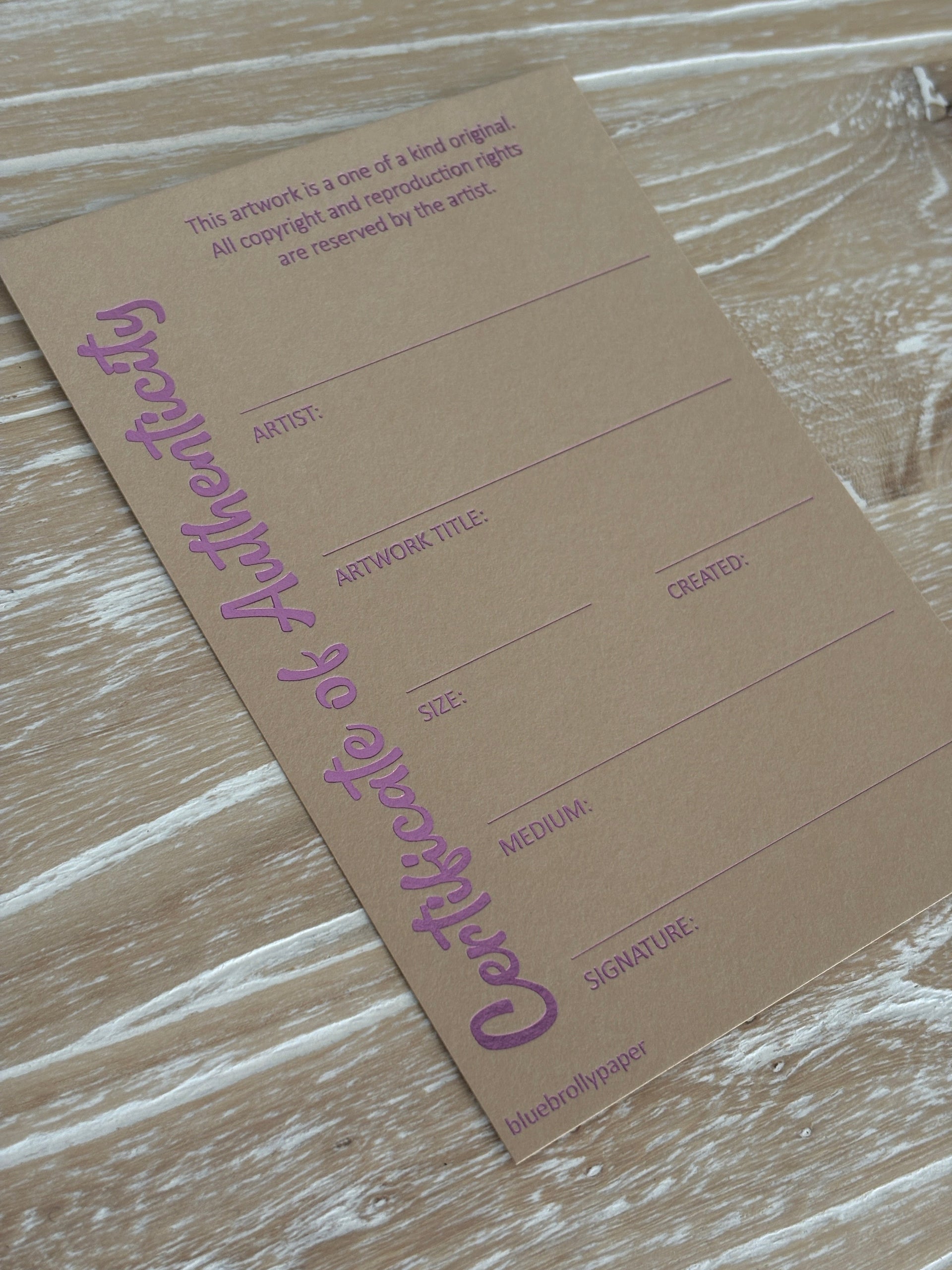 Certificate of Authenticity - Pale Pink