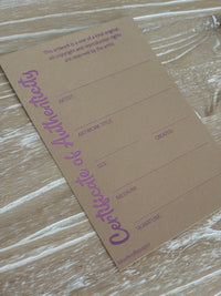 Certificate of Authenticity - Pale Pink